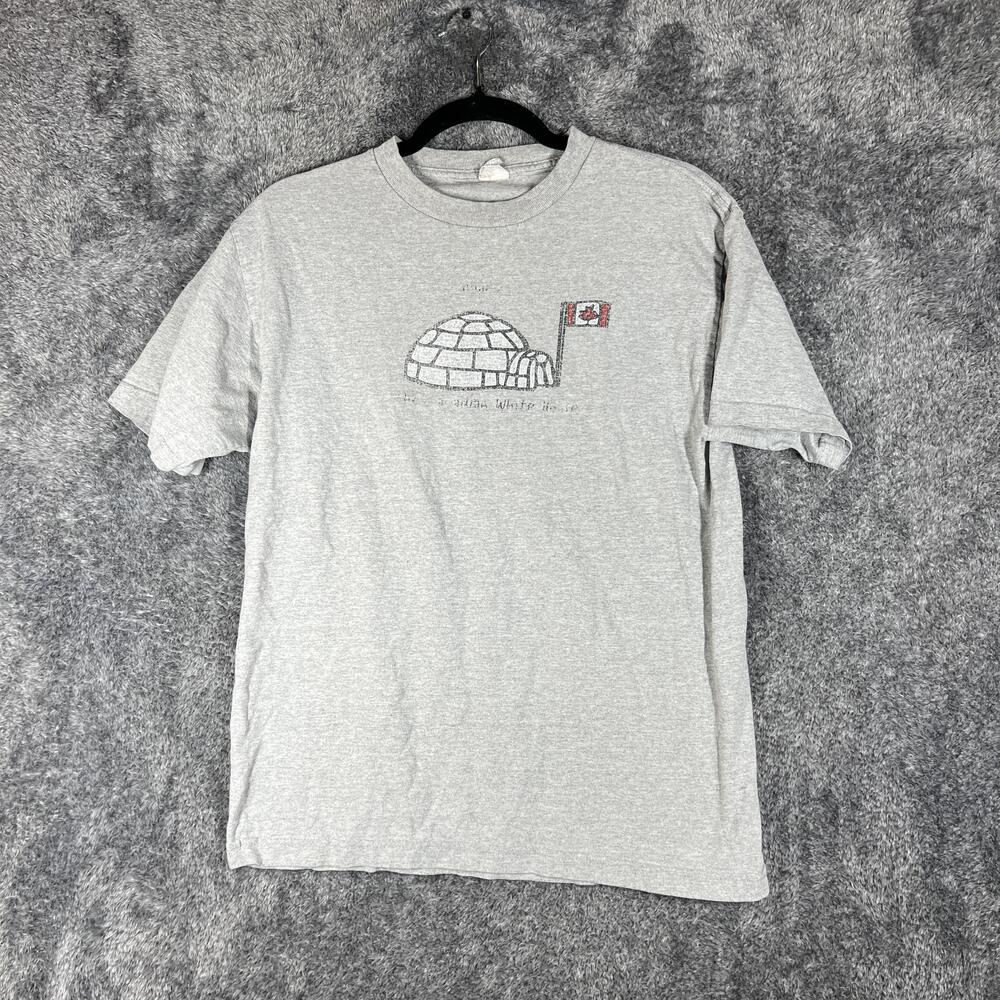Alstyle Shirt Mens M Gray Igloo Canadian Flag Graphic Crew Neck Tee Lightweight